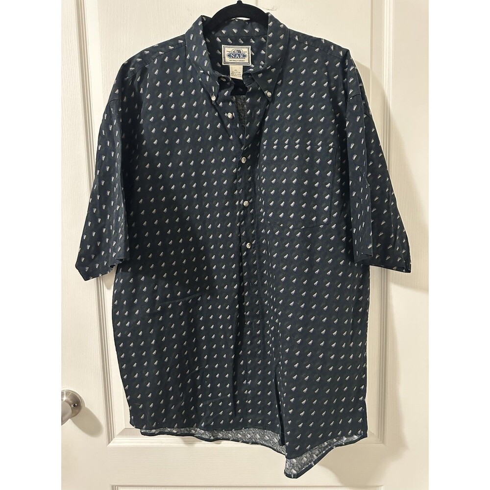 NAK Shirt Men’s XLarge Green Button Up Short Sleeve Print Cotton